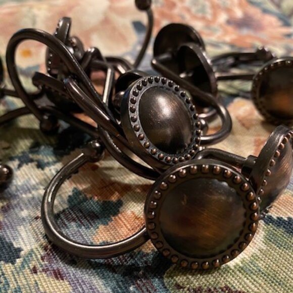 Source Unknown Other - set of 12 * OIL-RUBBED BRONZE circles with little balls SHOWER CURTAIN HOOKS